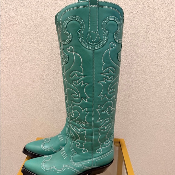 Ganni Green Knee High Cowboy Boots - Picture 4 of 8